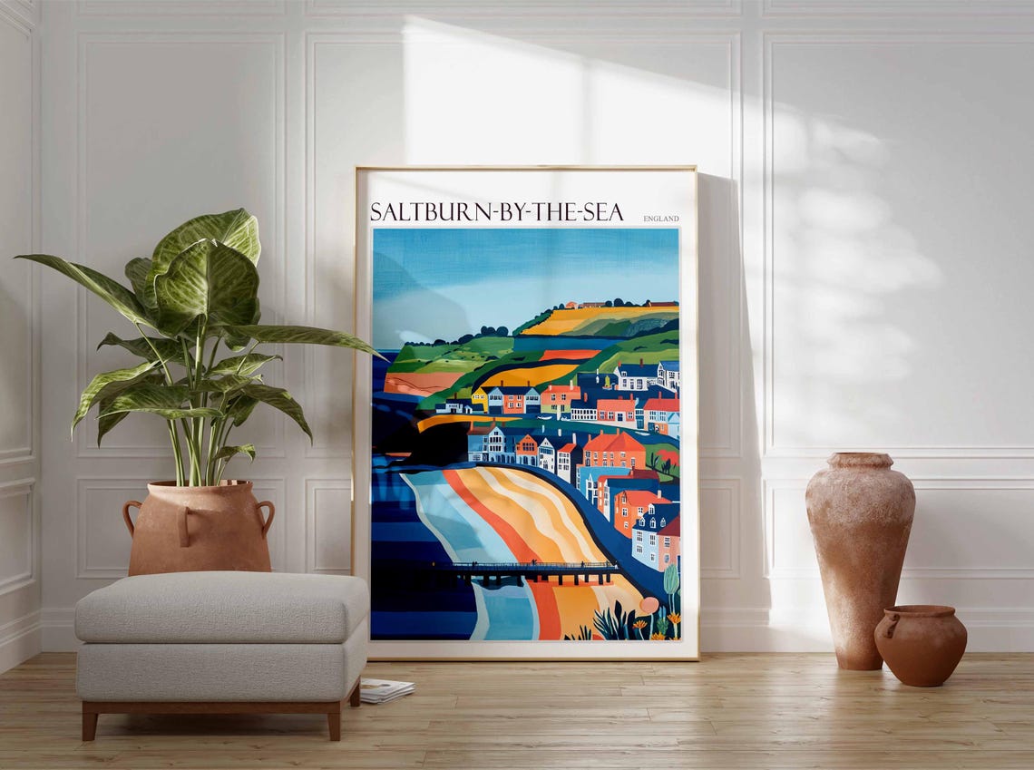 Saltburn By The Sea Poster Uk Travel Poster Coastal Wall Art British Art Uk Home Decor Vintage Seaside Poster Saltburn By The Sea Art - Image 2