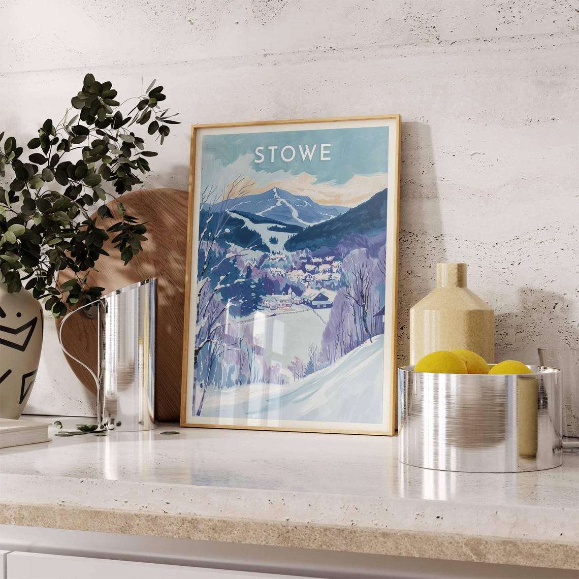 Stowe Purple Dusk Falling Gently Over Mountain Ski Trails Poster - Image 2