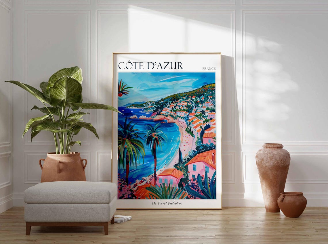 Cote Dazur France Palm Trees Coastal Bay French Riviera Poster - Image 3