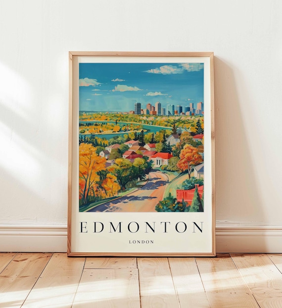 Edmonton London River Road Cityscape Bridge Travel Art Poster