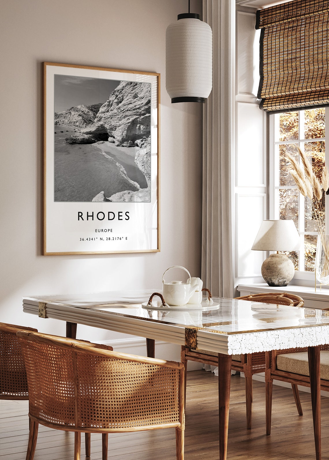 Rhodes Greece Island Black White Rocky Beach Cove Photo Poster - Image 2