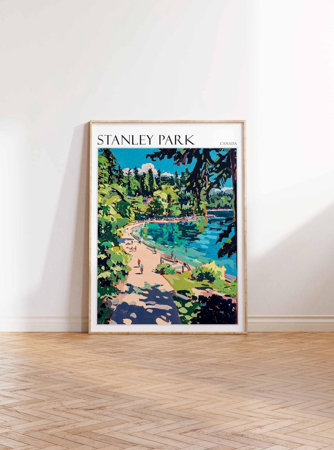 Stanley Park Vancouver Seawall Beach Colorful Art Travel Poster - Image 2