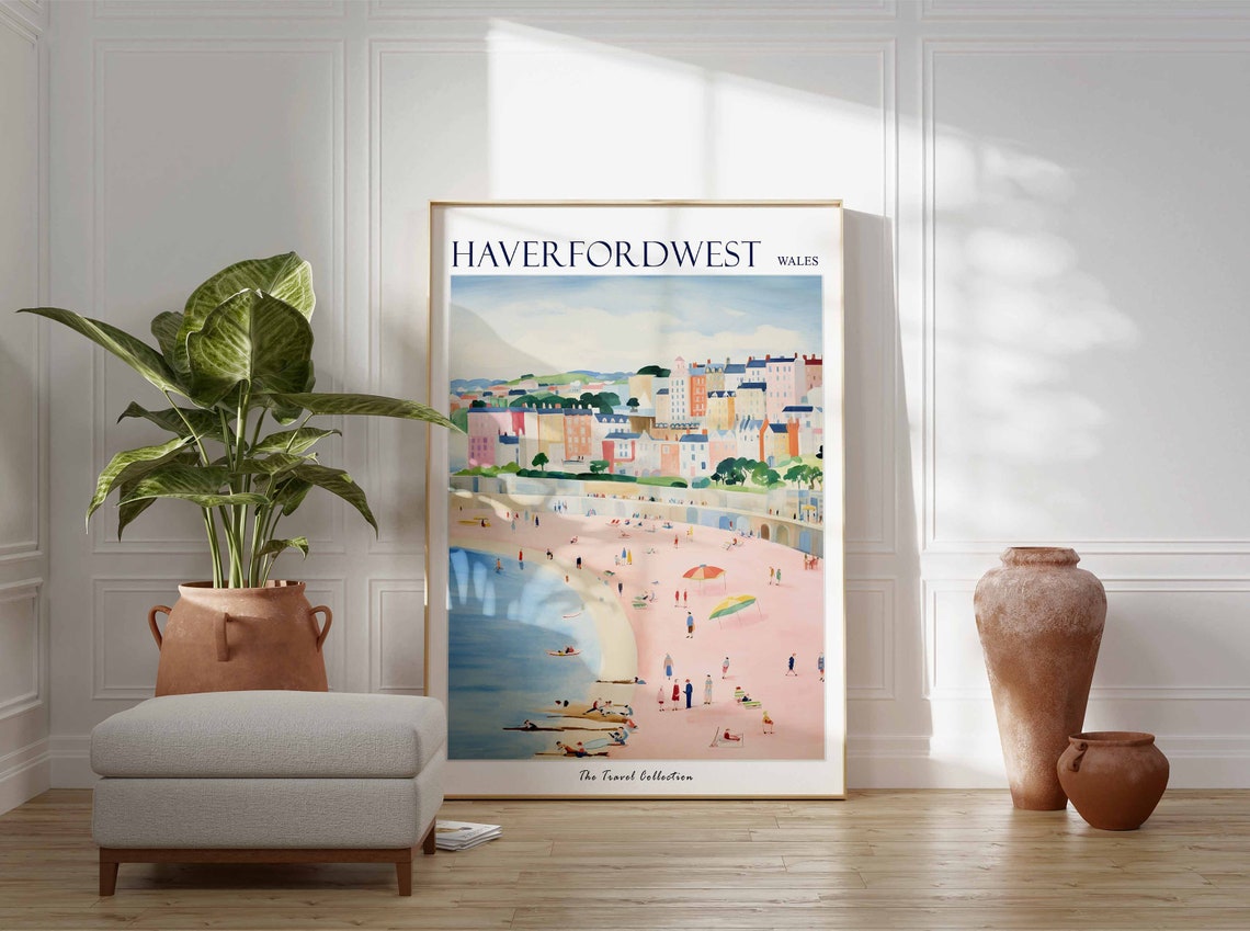 Haverfordwest Poster Haverfordwest Travel Print Wales Travel Poster Welsh Decor Tropical Decor Sea Print Haverfordwest Travel Poster - Image 3