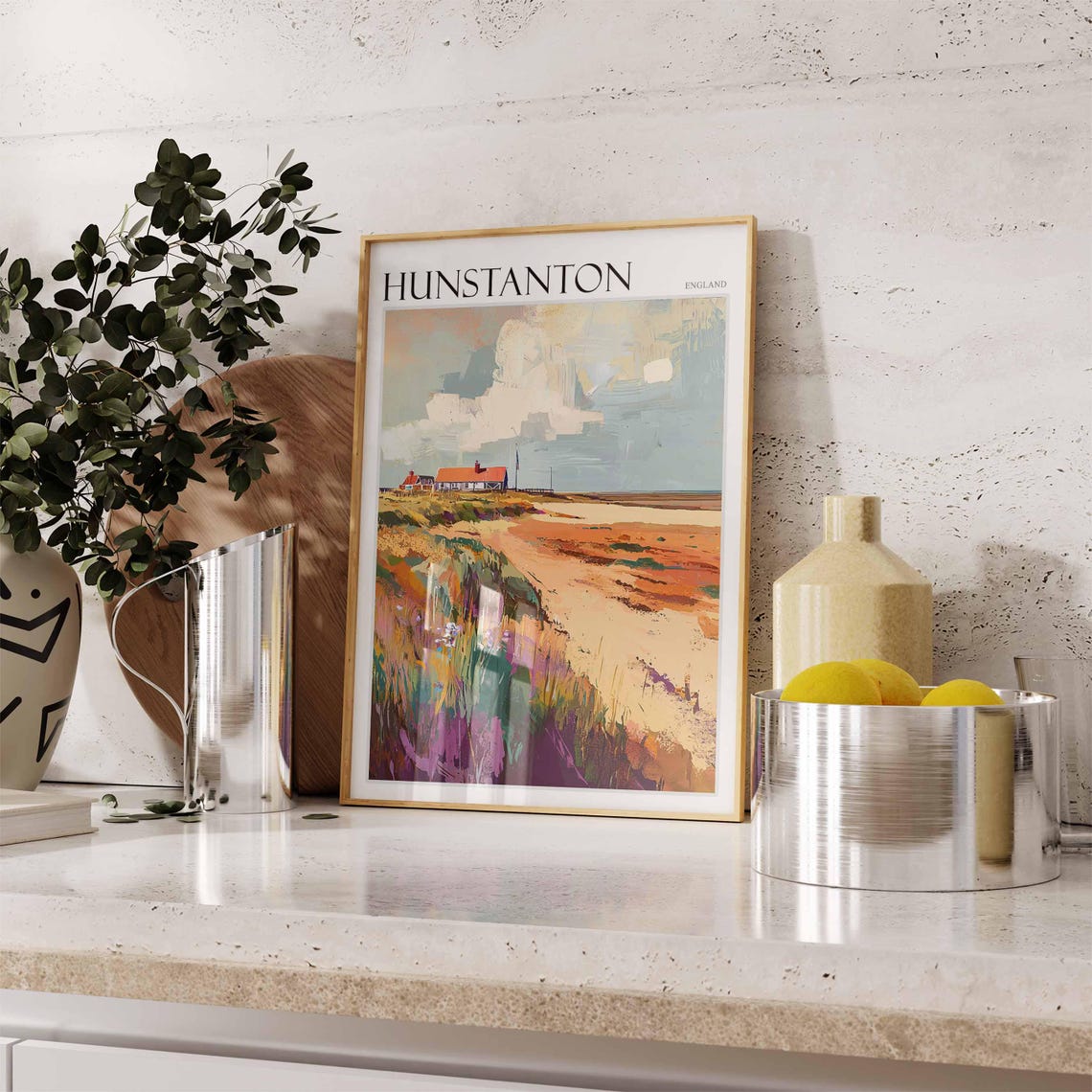 Hunstanton England Sandy Dunes Beach Huts Wildflowers Poster - Image 2