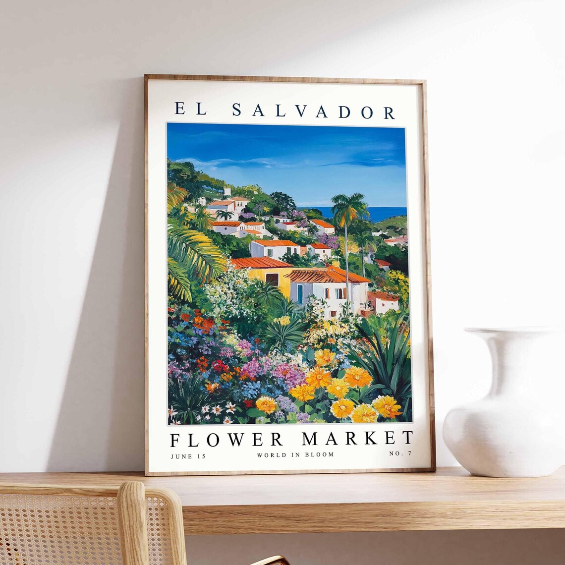 El Salvador Flower Market Coastal Village Tropical Blooms Poster
