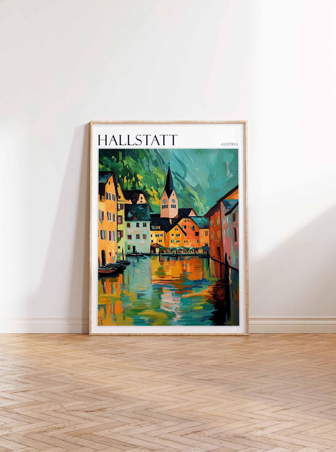 Hallstatt Austria Waterfront Houses Impressionist Sunset Poster - Image 3