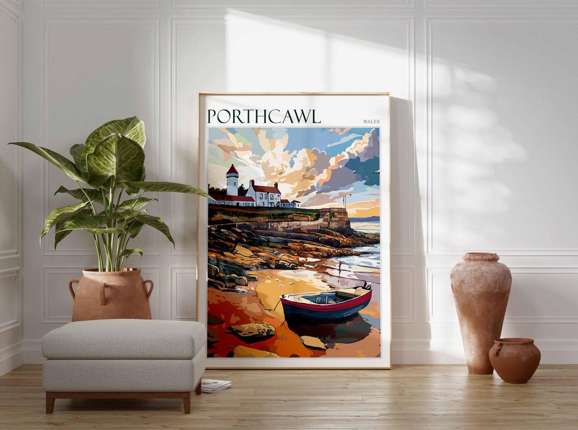 Porthcawl Wales Sunset Beach Rowboat Scene Vintage Travel Poster - Image 4