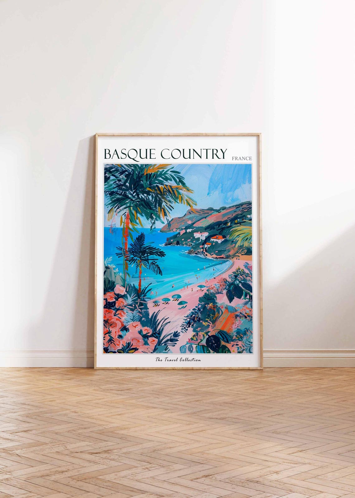 Basque Country France Tropical Beach Cove Palms Flowers Poster - Image 2