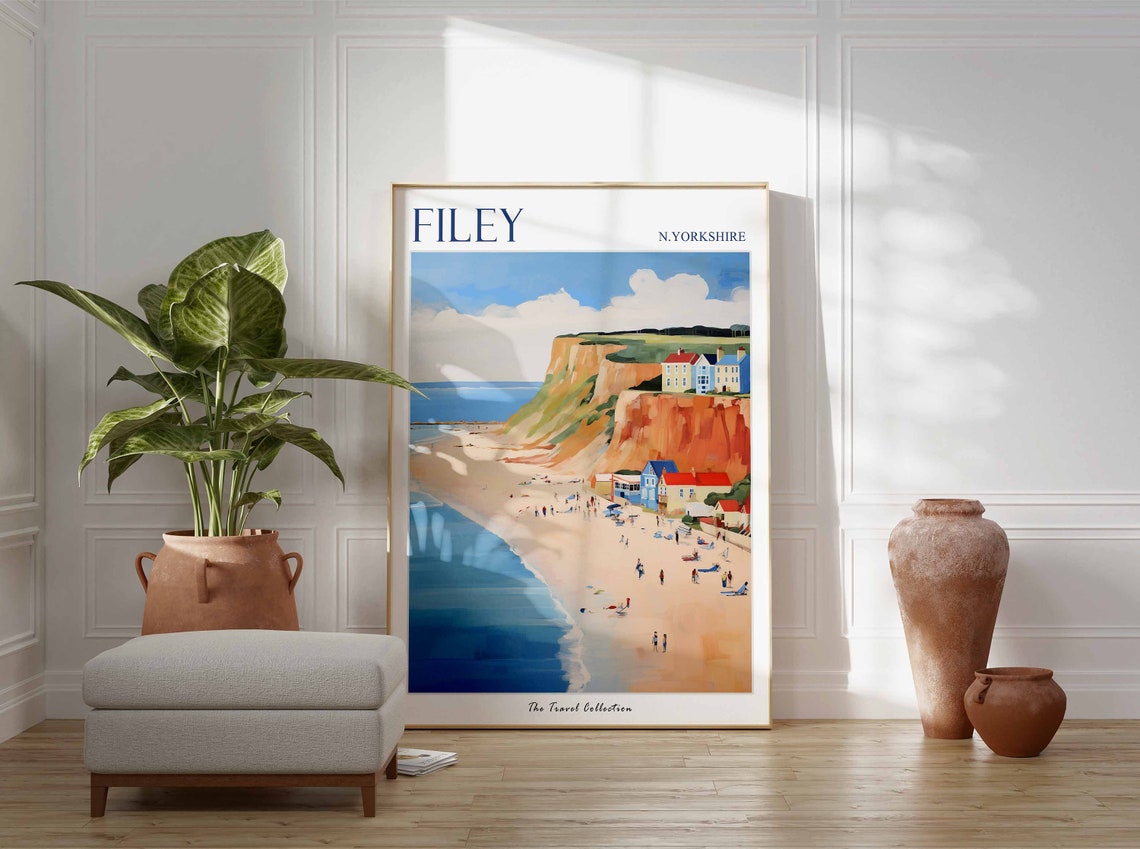 Filey North Yorkshire Orange Cliffs Beach Vintage Travel Poster - Image 3