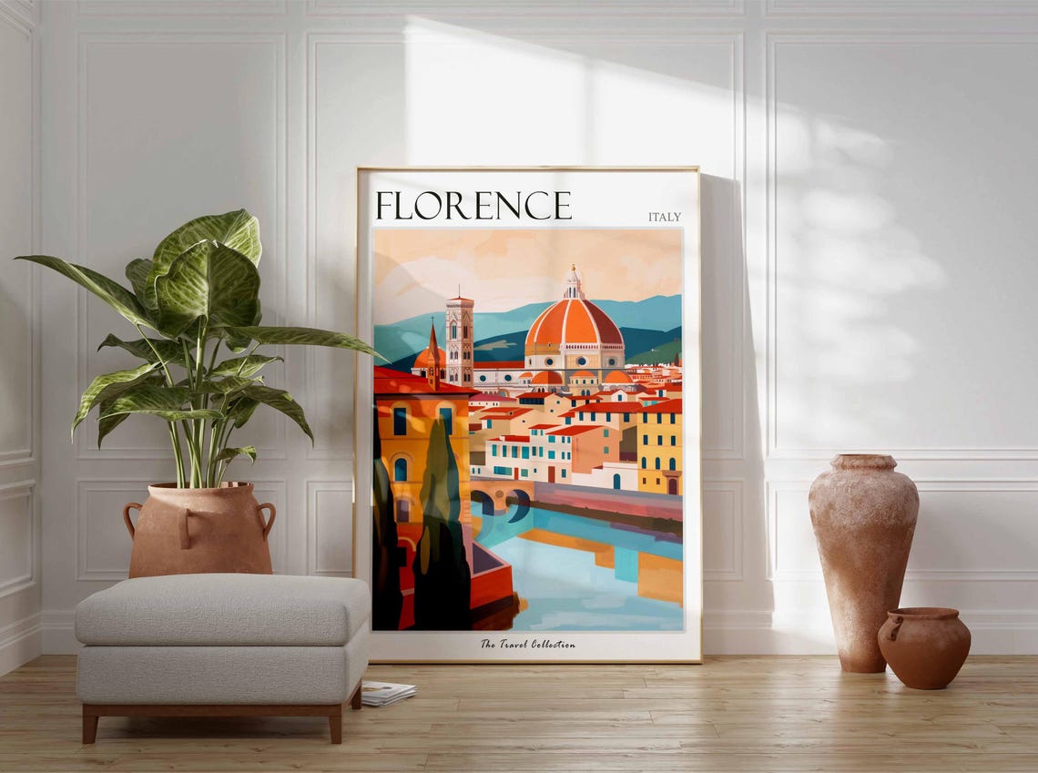Florence Italy Travel Poster Duomo Cathedral Arno River Art Collection - Image 3