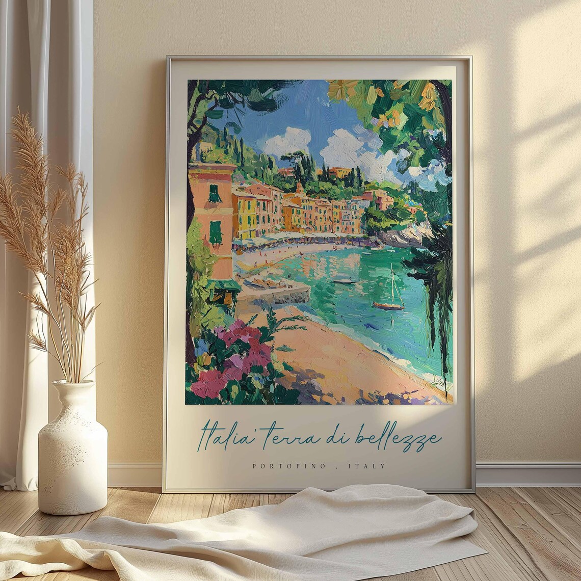 Portofino Italy Sandy Cove Painting Italia Terra Di Bellezze Poster - Image 2