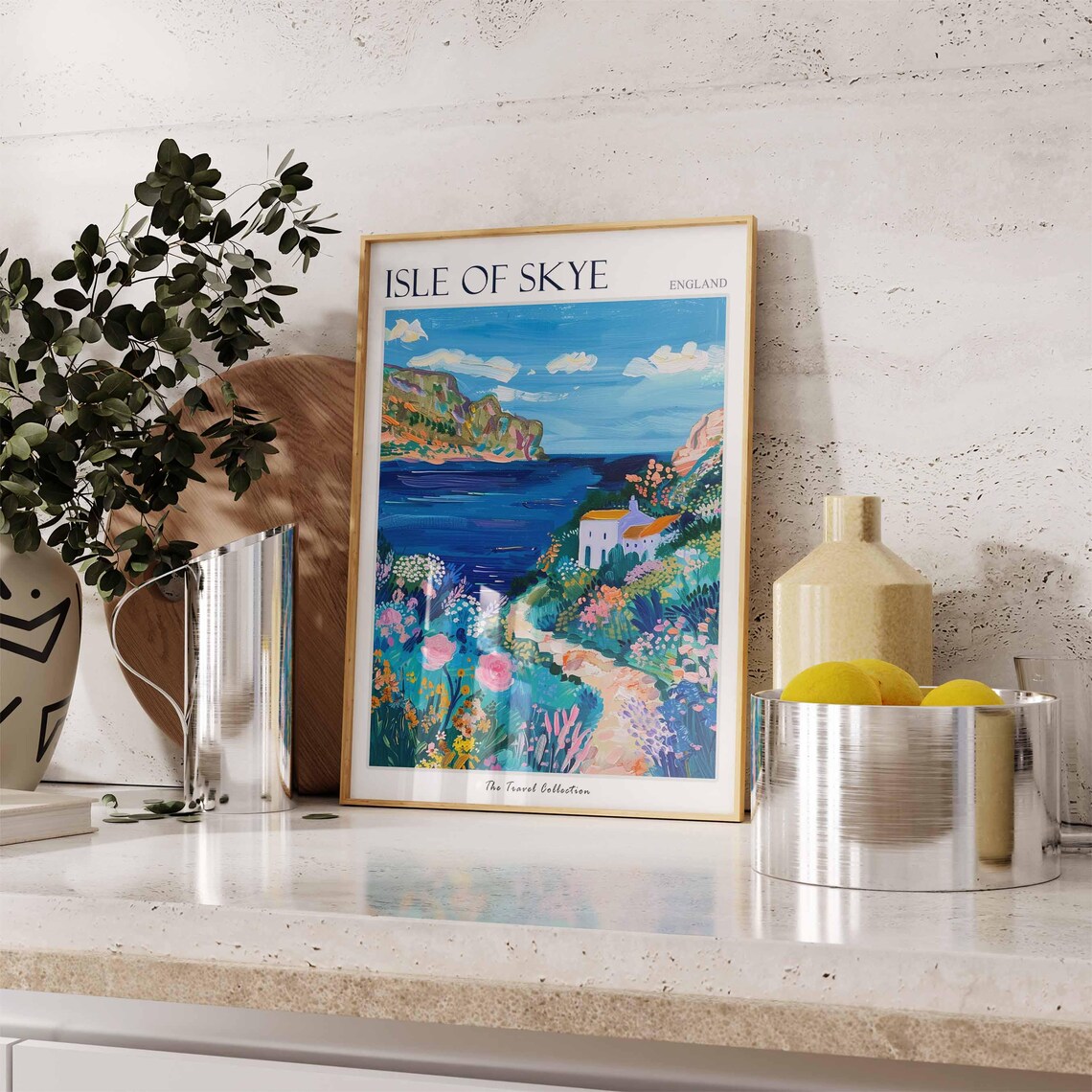 Isle of Skye Hillside Cottage Travel Poster Flower Garden Coastal Art - Image 3