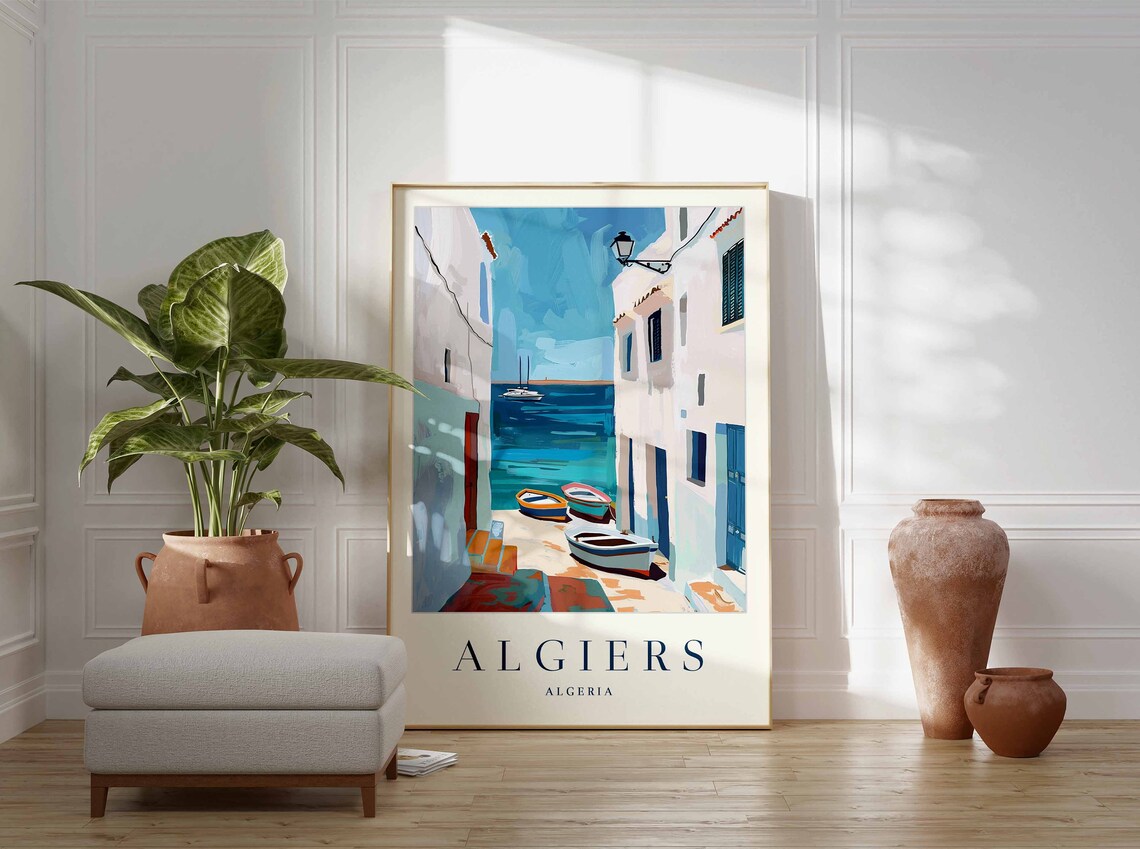 Algiers Algeria White Alley Fishing Boats Mediterranean Travel Poster - Image 3