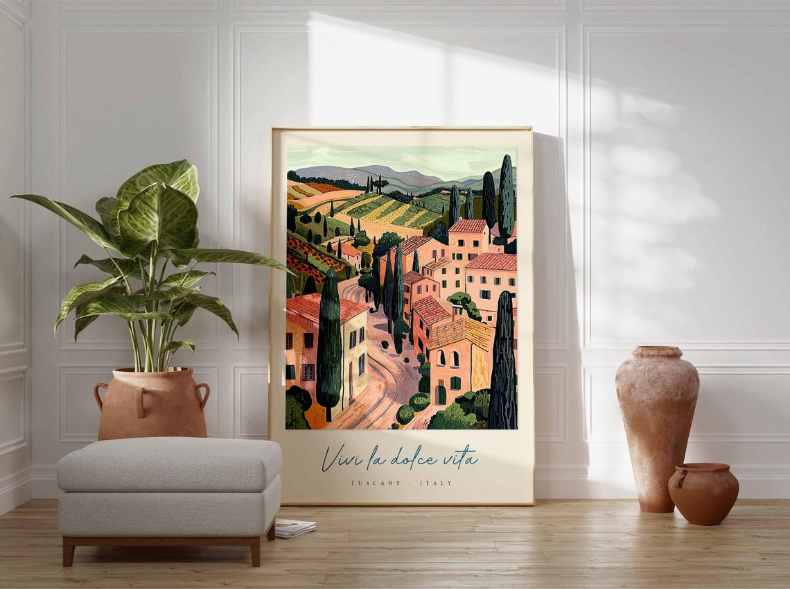 Tuscany Pastel Village Street Vivi La Dolce Vita Italy Poster - Image 3