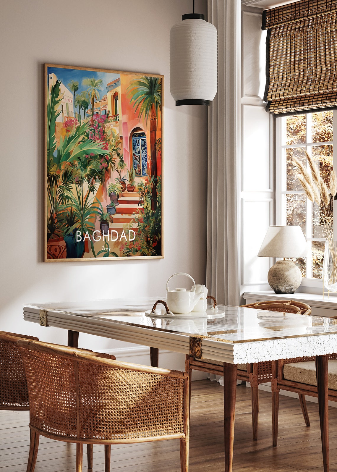 Baghdad Iraq Colorful Courtyard Palm Plants Mosaic Door Travel Poster - Image 3
