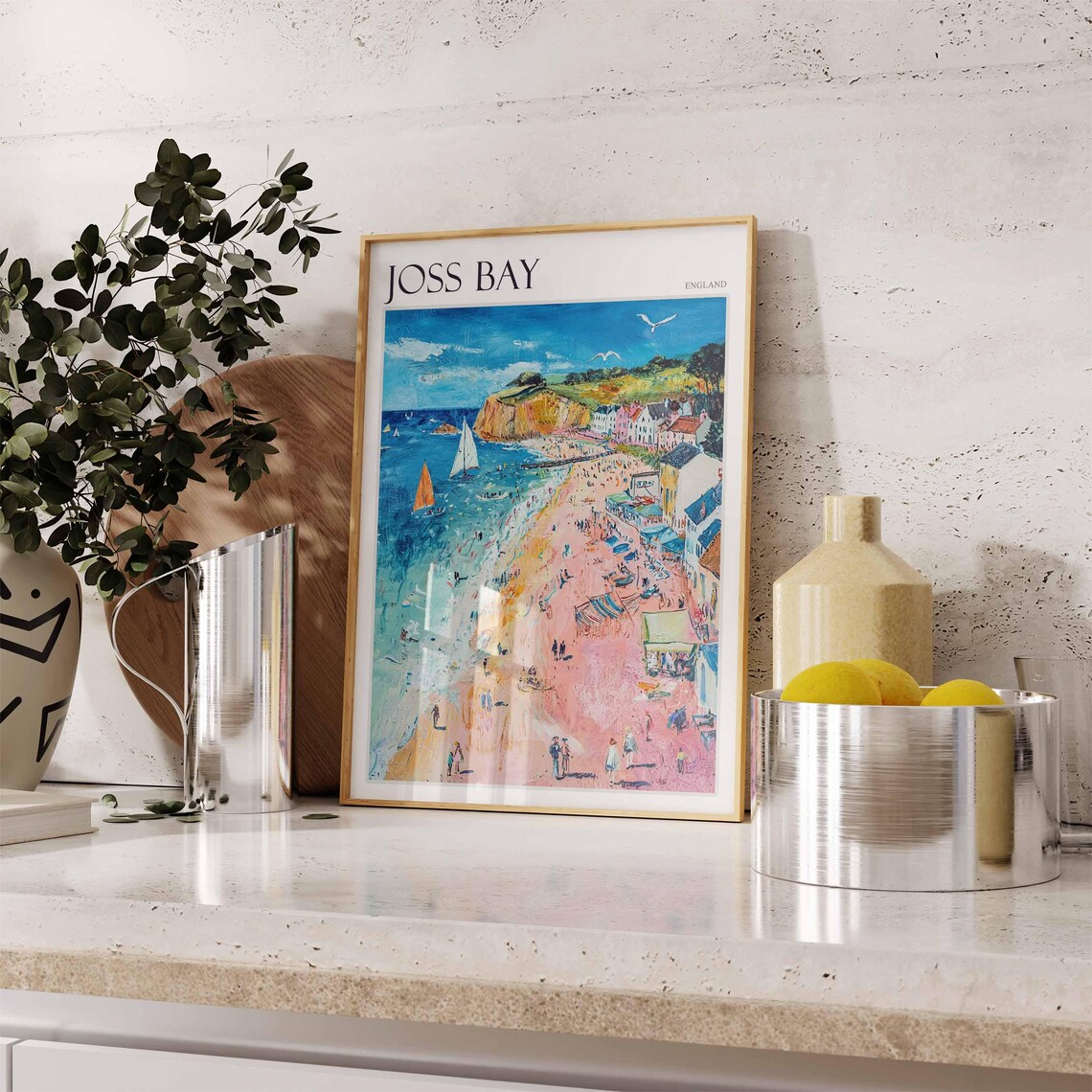 Joss Bay England Busy Summer Beach Sailboats Colorful Town Poster - Image 2