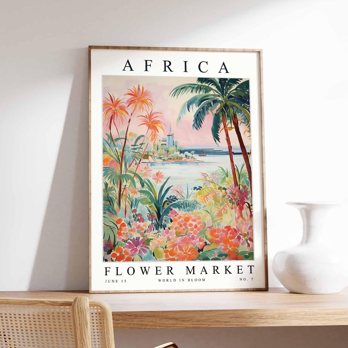 Africa Sunset Bay Palm Lighthouse Coast Romance Bloom Poster