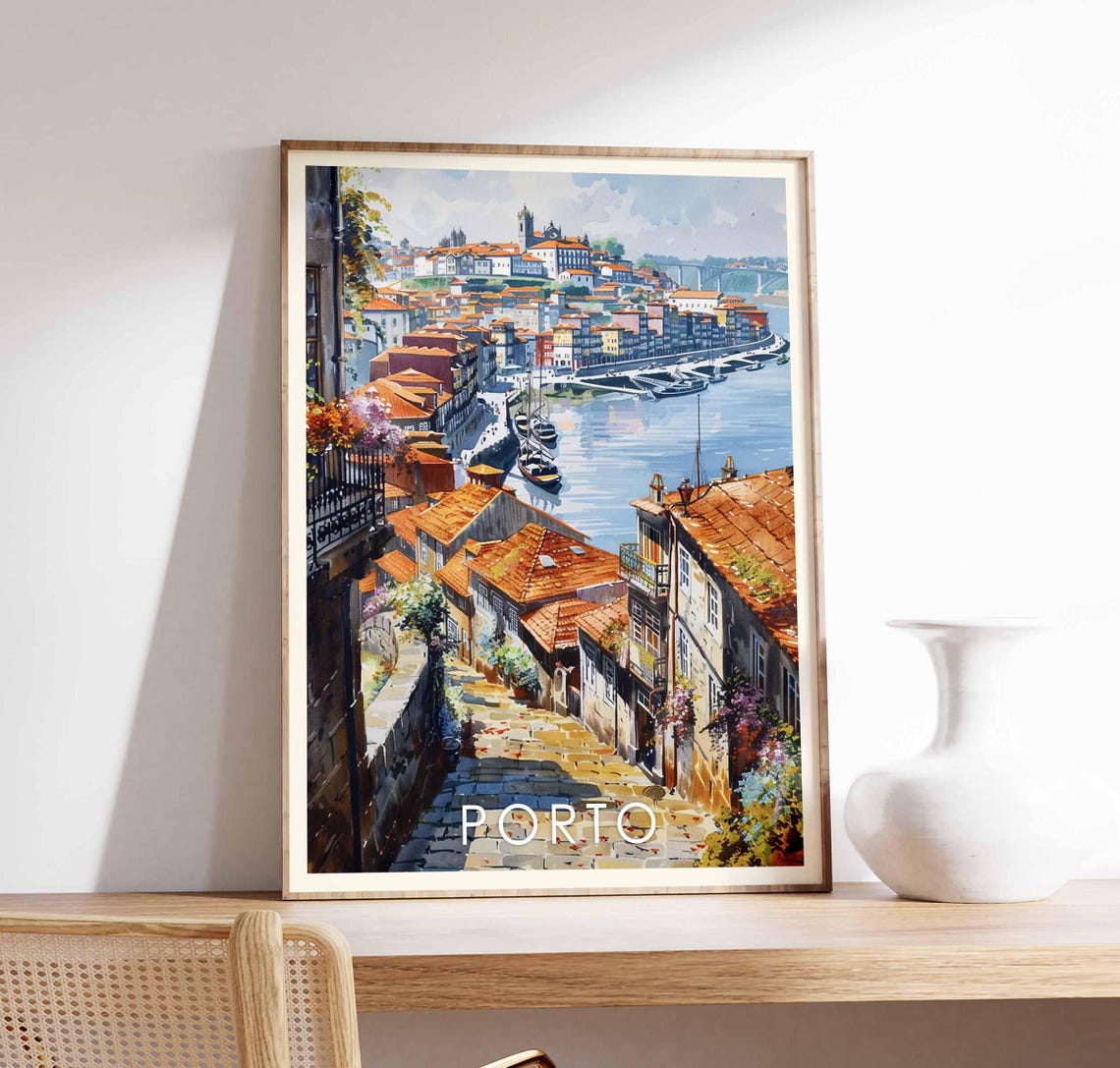 Porto Portugal Douro River Panorama Boats Terracotta Roofs Poster