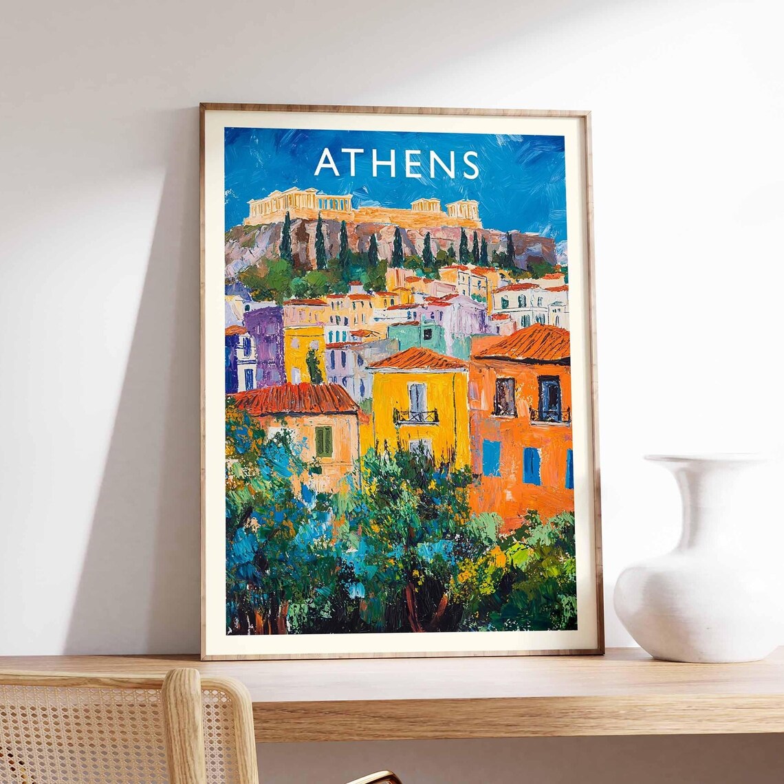 Athens Acropolis Colorful Plaka Neighborhood Greece Travel Poster