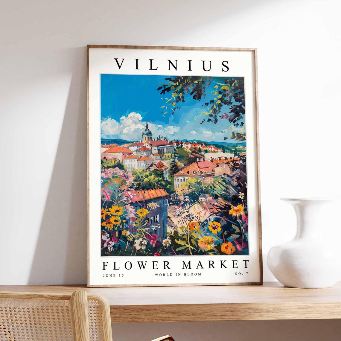 Vilnius Flower Market Panoramic Old Town Wildflower View Poster