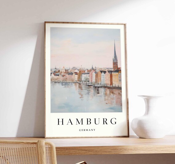 Hamburg Germany Pastel Waterfront Skyline Soft Church Spire Poster