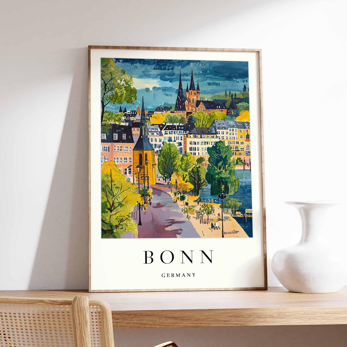 Bonn Germany Travel Poster Rhine River City Print