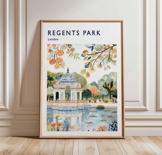 Regents Park London Ornamental Pavilion Lily Pond Garden Travel Poster