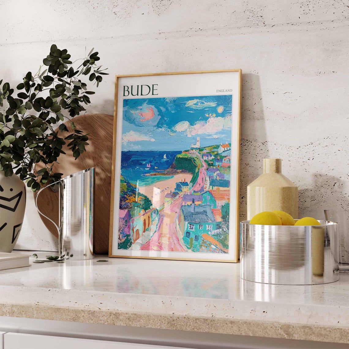 Bude Cornwall Expressionist Seaside Street to Beach Art Travel Poster - Image 2
