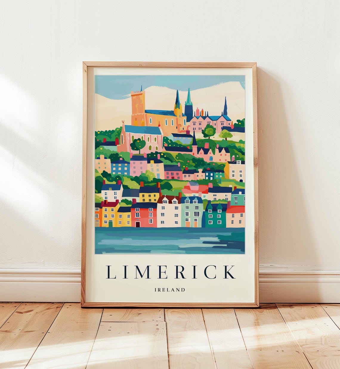 Limerick Ireland Colorful Harbor Waterfront Old Town Travel Poster