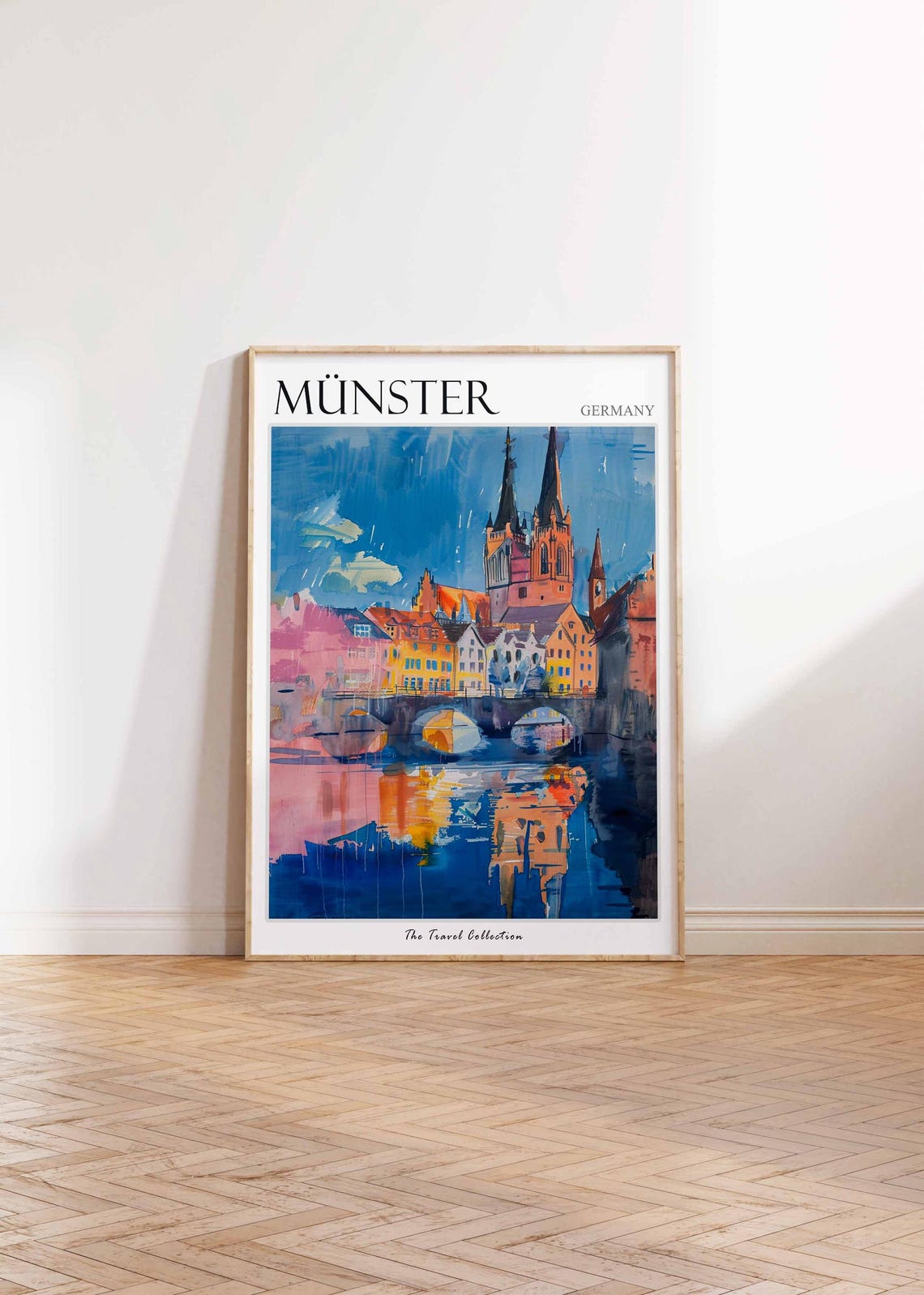 Munster Germany Cathedral Reflected In Water Watercolor Poster - Image 2
