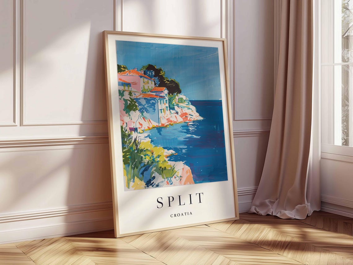 Split Croatia Pastel Cliff Houses Overlooking the Sea Art Poster - Image 2