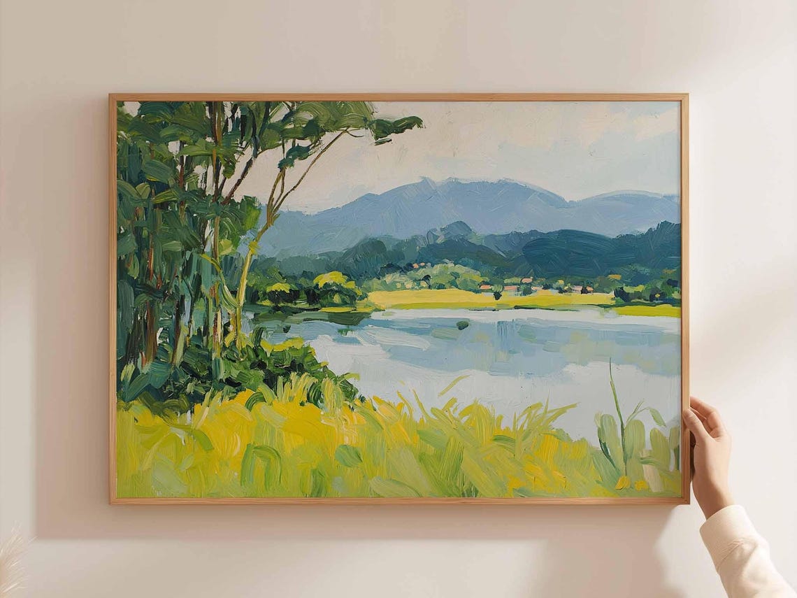 Colombia Riverside Meadow Impressionist Landscape Art Poster