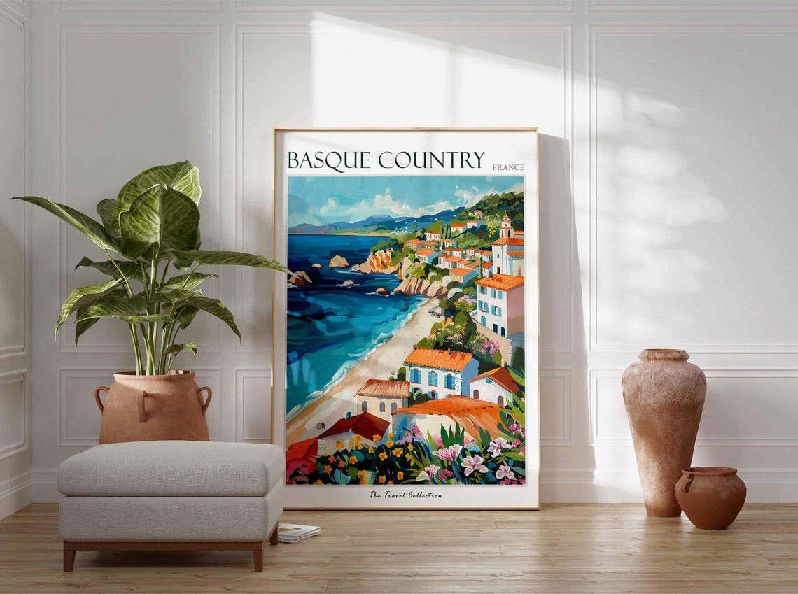 Basque Country Poster France Travel Print French Decor Europe Travel Poster European Wall Art Basque Country Travel Poster - Image 3