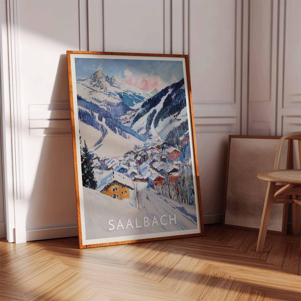 Saalbach Austria Watercolor Alpine Ski Village Panorama Poster - Image 3