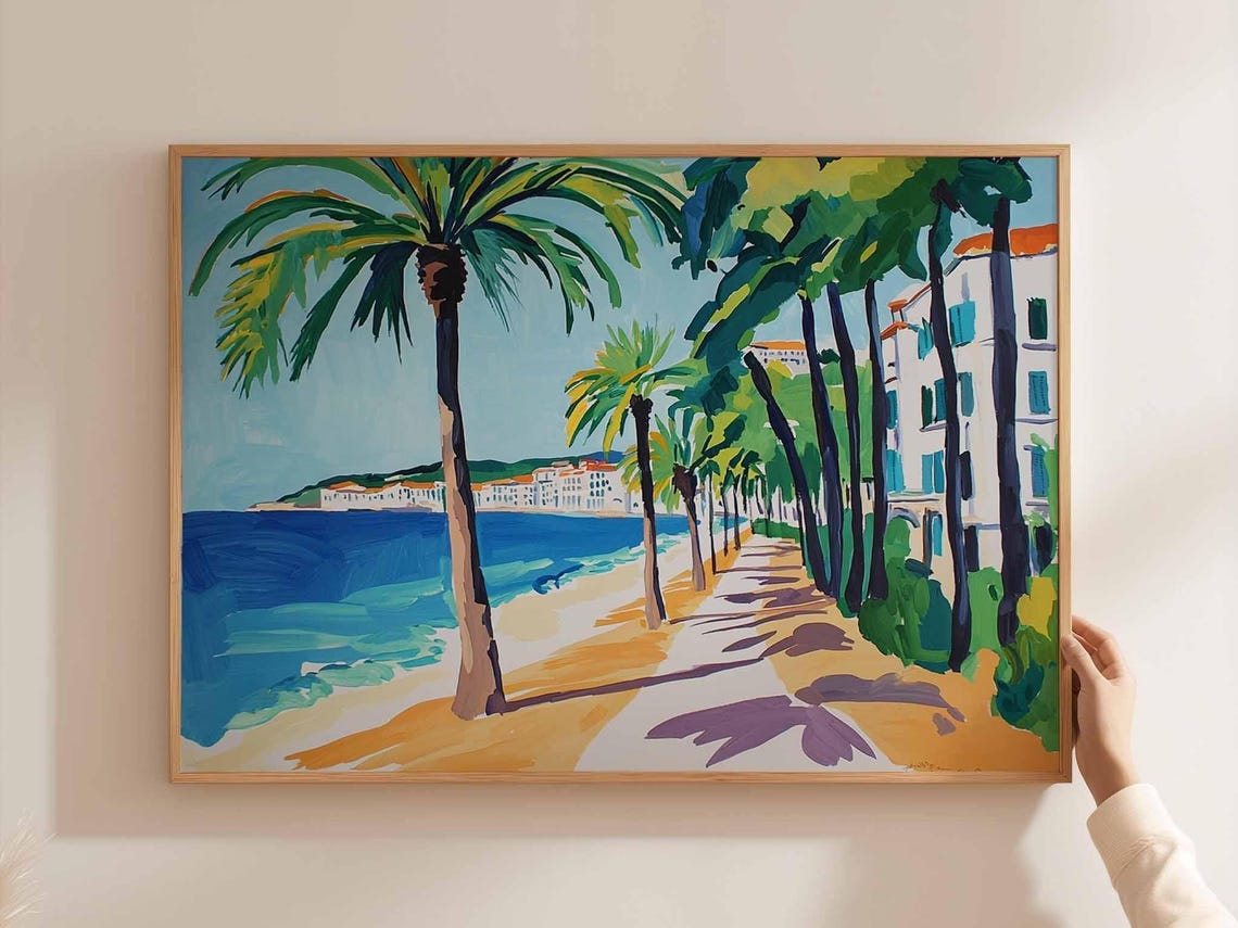 Cannes Poster France Travel Print French Riviera Wall Art Coastal Decor Beach Europetravel