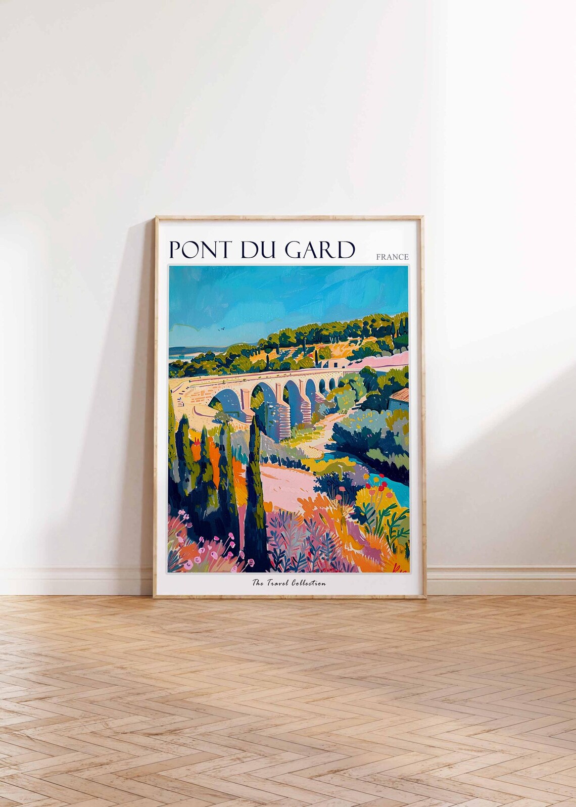 Pont du Gard France Hillside Roman Aqueduct Painting Travel Poster - Image 2