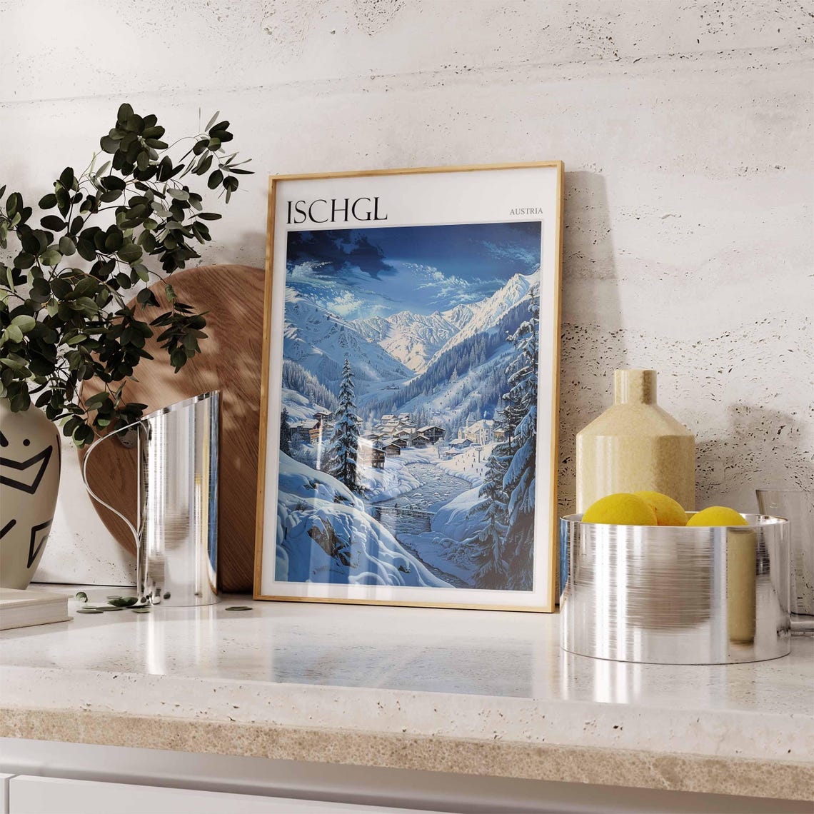 Ischgl Austria Painterly Blue Dusk Winter Village Travel Poster - Image 2