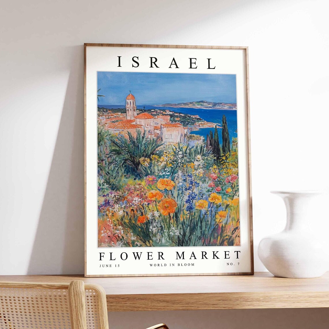 Israel Flower Market Coastal Church Wildflower Field Travel Poster