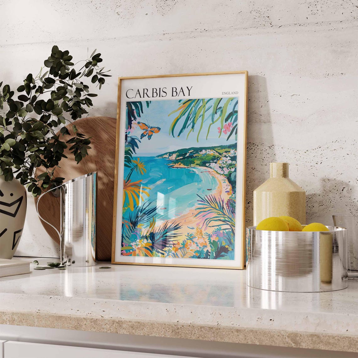 Carbis Bay England Butterfly Tropical Beach Paradise Art Poster - Image 2