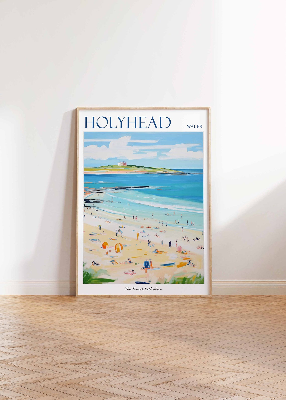 Holyhead Wales Sandy Beach Umbrellas Turquoise Sea View Poster - Image 2