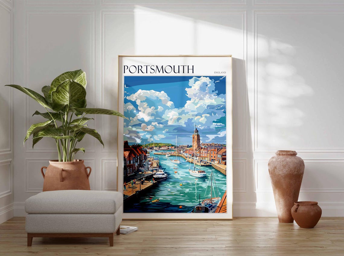 Portsmouth Poster Uk Travel Poster Coastal Wall Art British Decor Uk Home Decor Portsmouth Wall Art Portsmouth Travel Print Uk Print - Image 4
