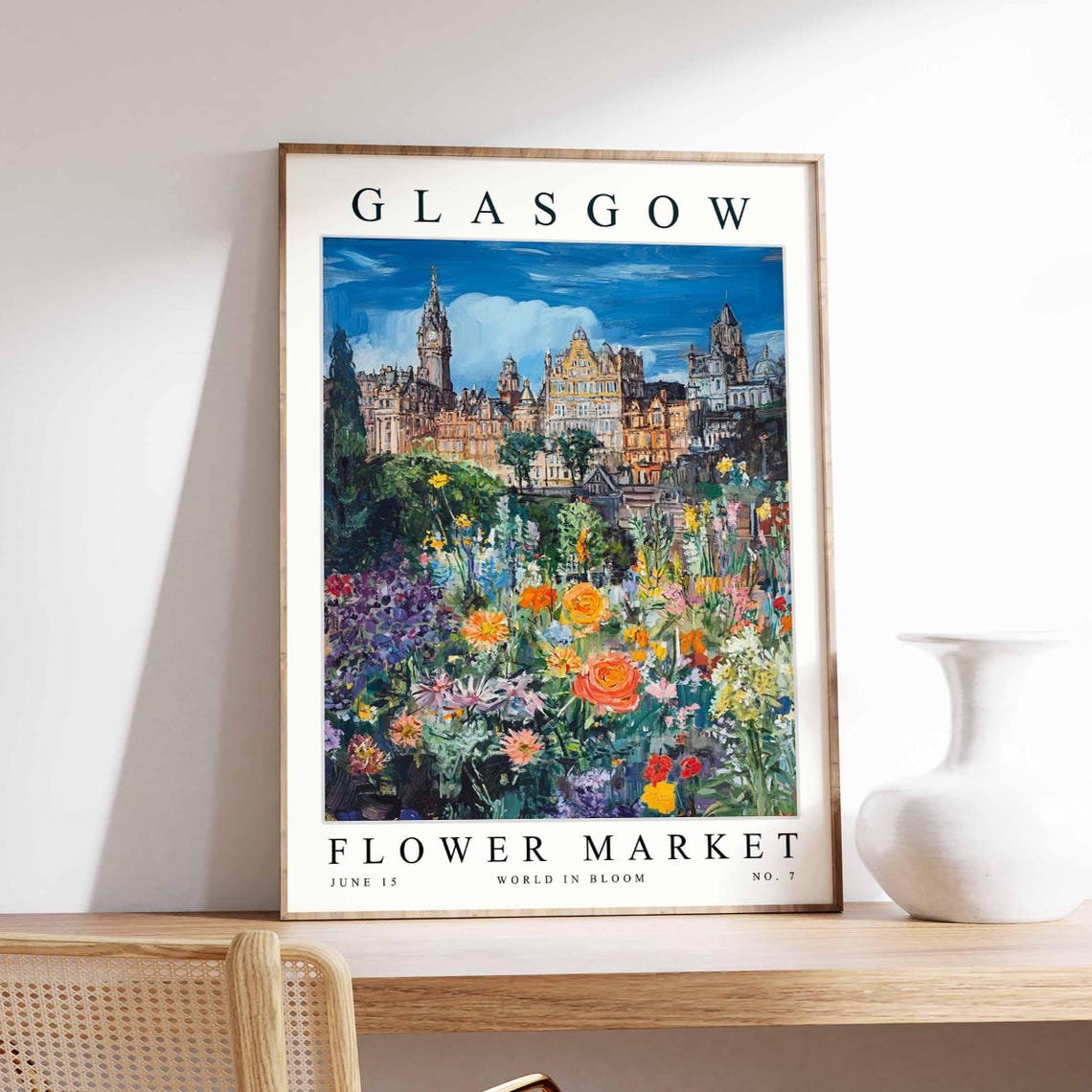 Glasgow Flower Market Scotland Clock Tower Roses Floral Garden Poster