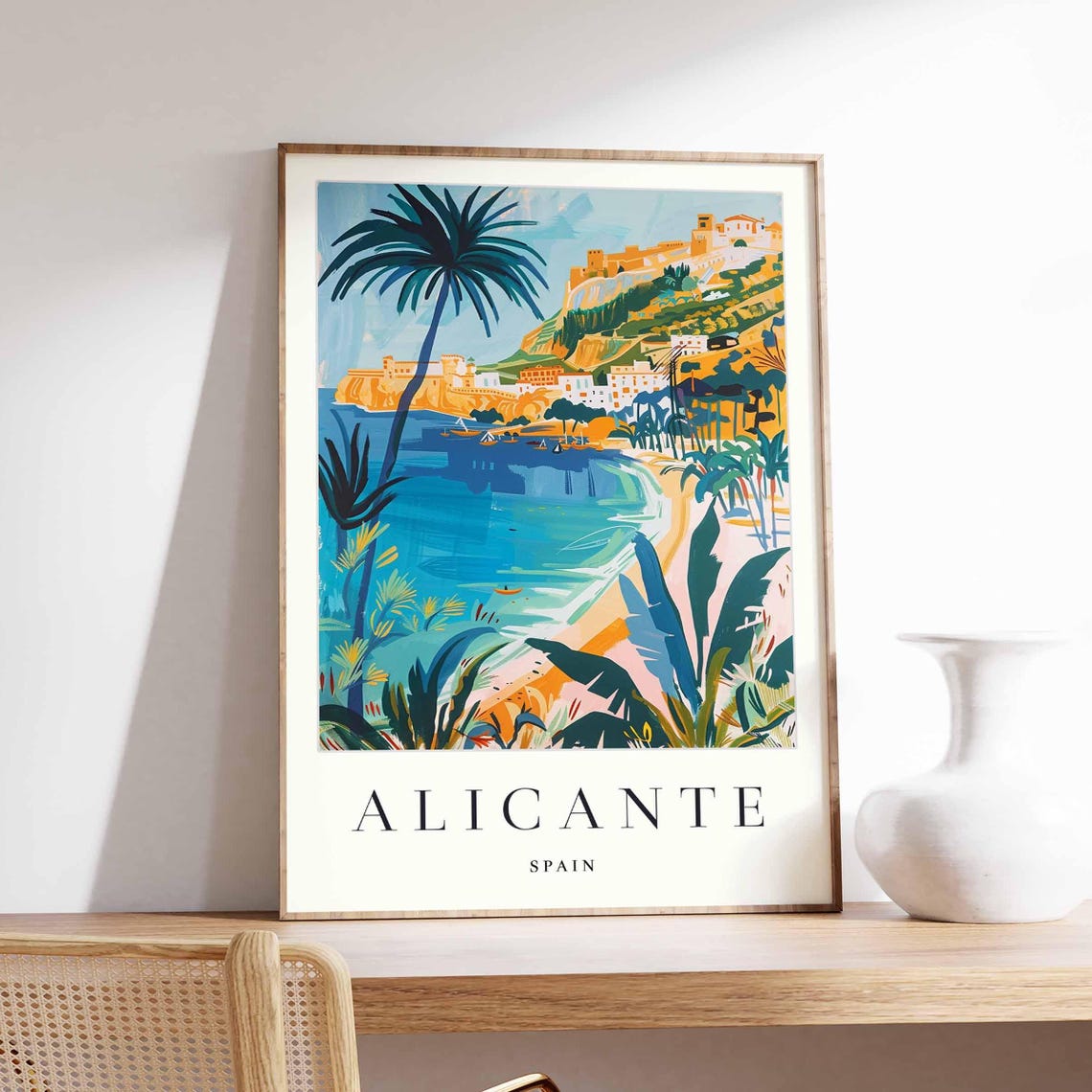 Alicante Spain Travel Poster, Mediterranean Coastal Art
