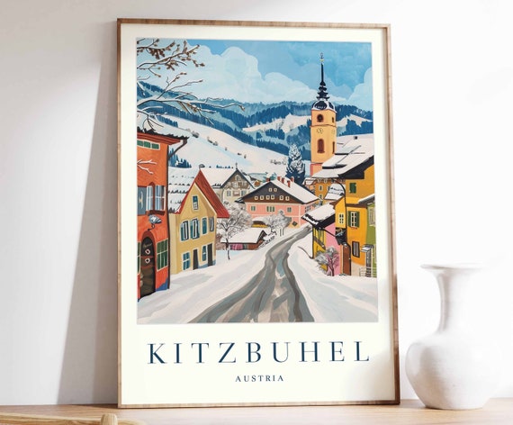 Kitzbuhel Poster Kitzbuhel Travel Print Austria Wall Art Austrian Travel Print Ski Poster Skiing Print Kitzbuhel Travel Poster