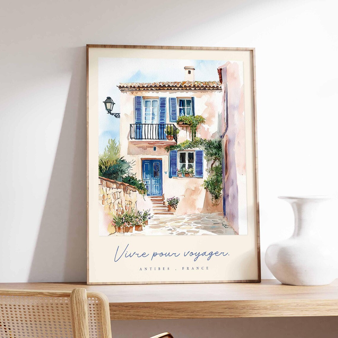 Antibes France Village House Watercolor French Travel Poster