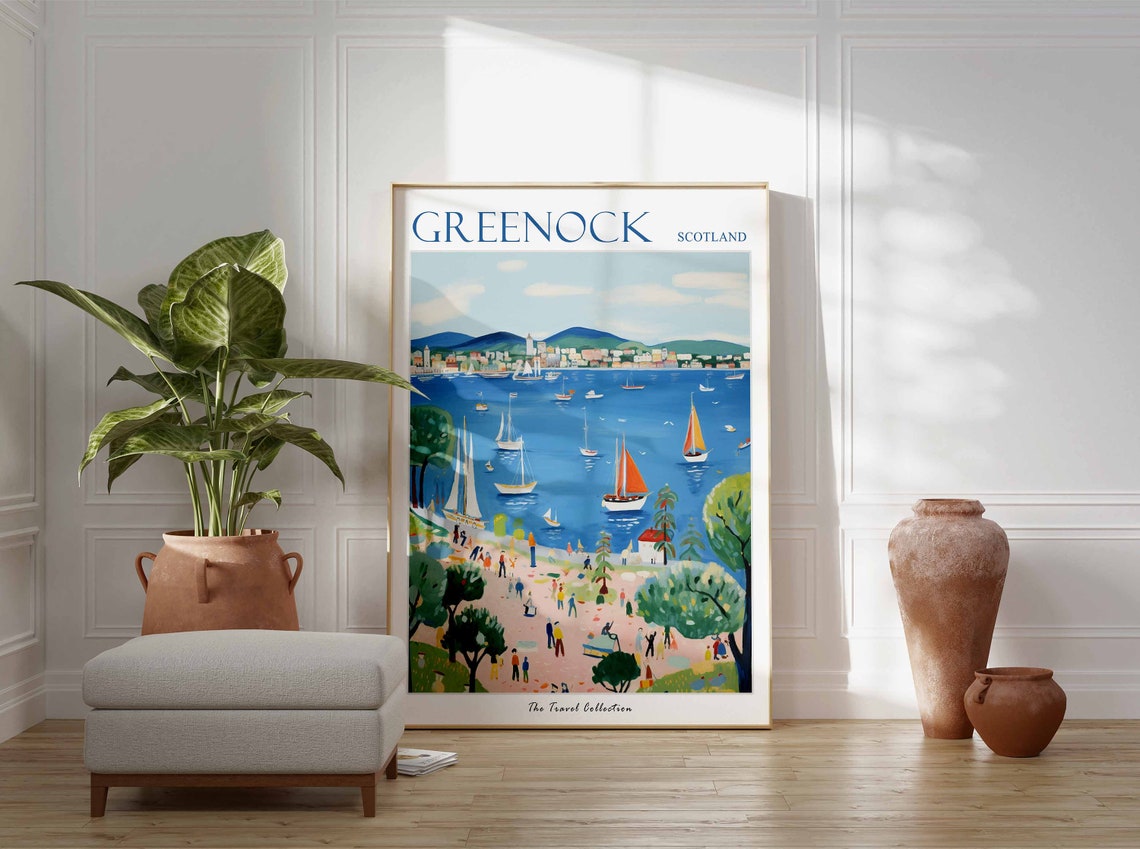 Greenock Scotland Sailing Regatta Orange Sails Crowded Beach Poster - Image 3