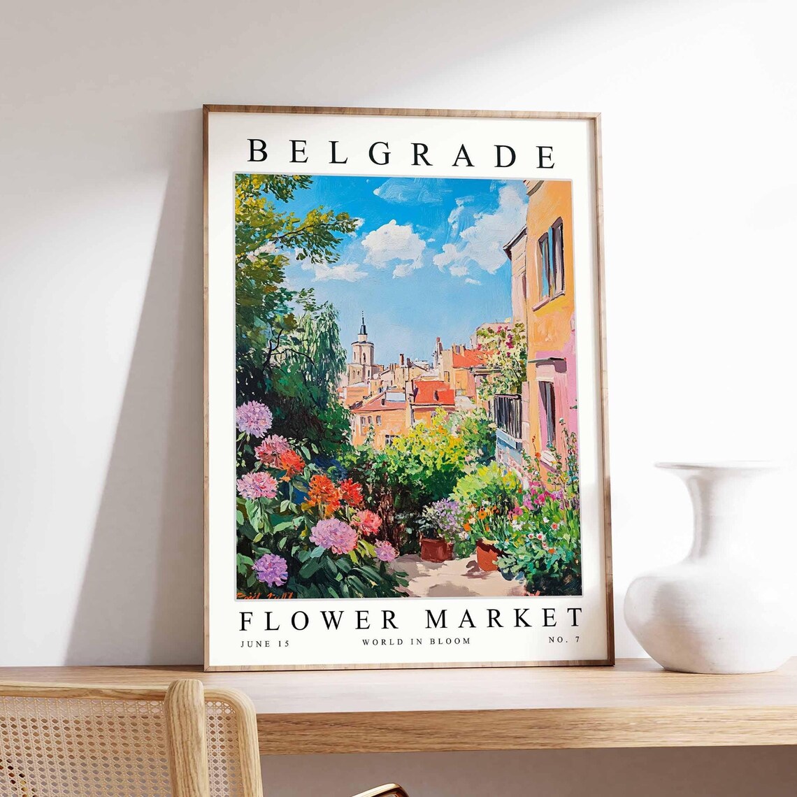 Belgrade Flower Market Garden Lane Pink Blooms Town Poster No 7 Art