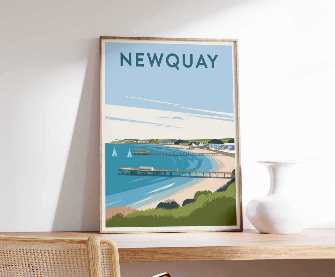 Newquay Print Coastal Travel Poster Cornwall Travel Print Coastal Wall Art Seaside Art Coastal Gift Uk Coast Art Uk Travel Poster