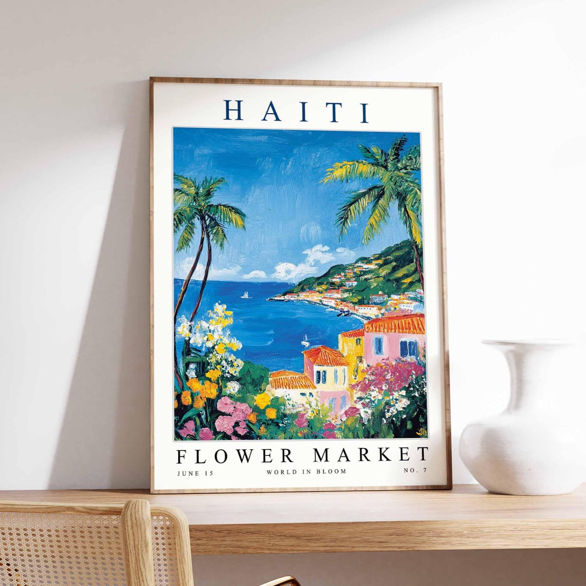 Haiti Flower Market Caribbean Coast Palms Tropical Bloom Art Poster