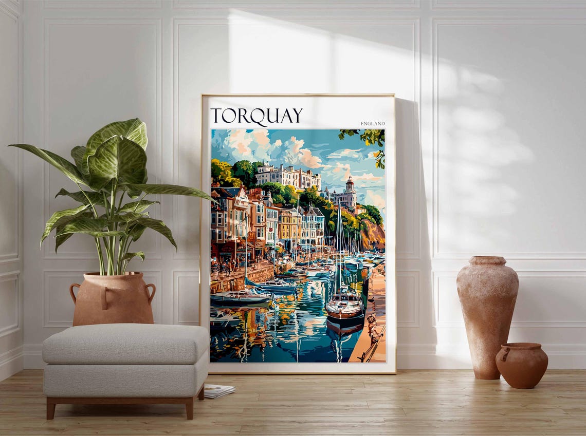 Torquay Harbor Marina White Buildings Sailboats England Art Poster - Image 2